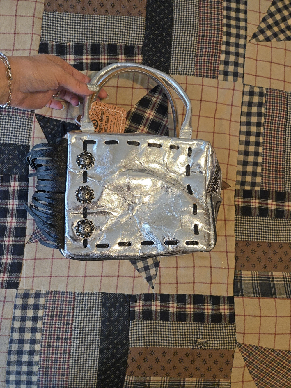 Leather & Tooled Cosmetic Bag Silver